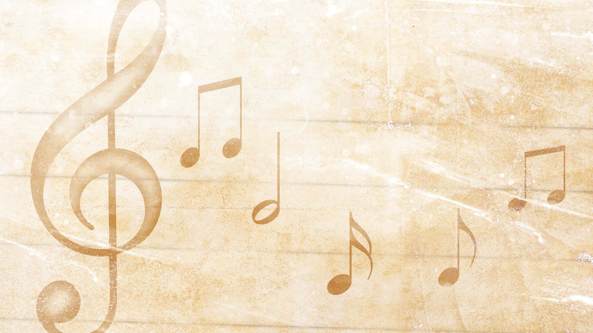 音樂美學 桌布 壁紙 — 復古羊皮紙背景，優雅的音符和高音譜號優雅地漂浮在表面。