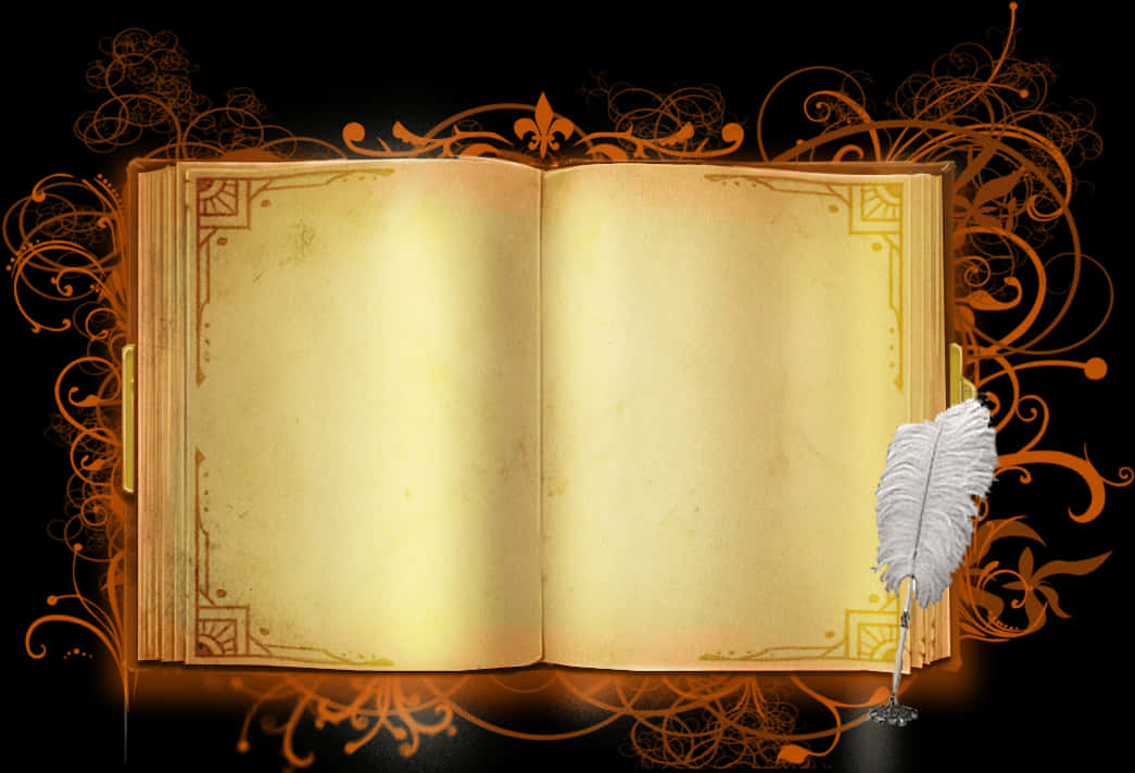 復古翻開書本羽毛筆背景 壁紙