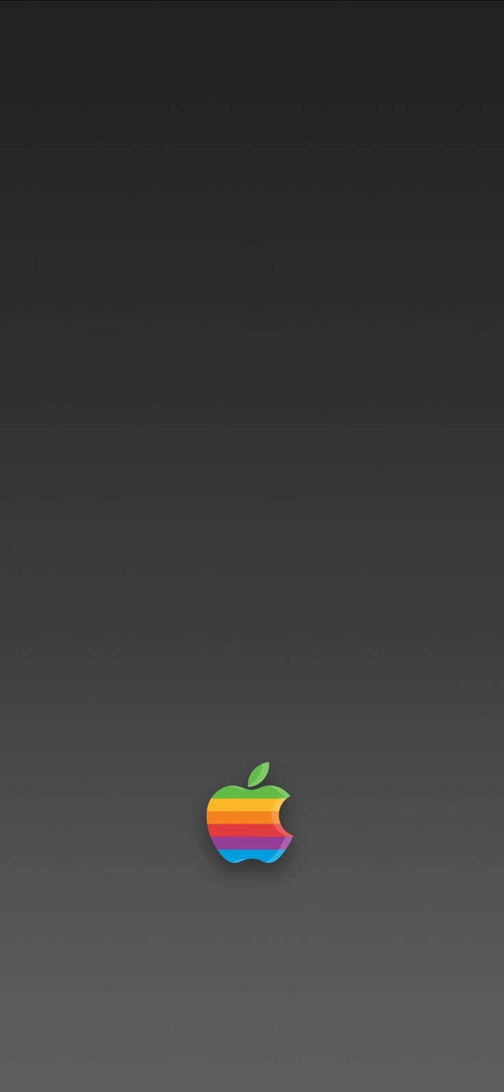 復古蘋果標誌 壁紙 — 一個復古彩虹Apple標誌，居中於深灰色漸變背景上。