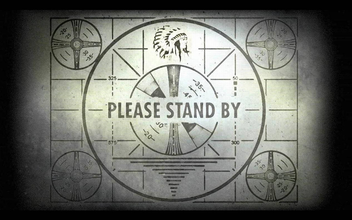 雷達屏幕，帶有「PLEASE STAND BY」和美洲原住民頭飾圖標。
