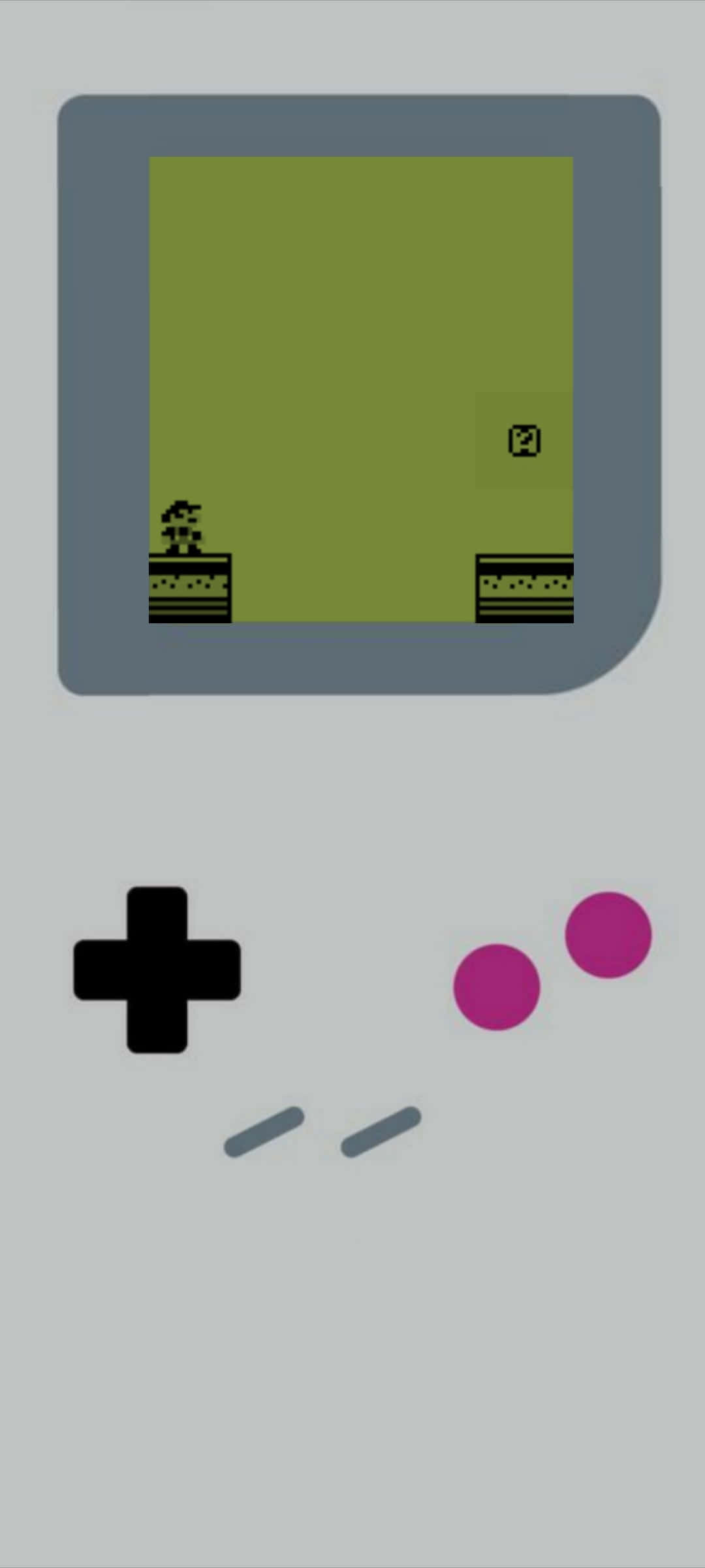 復古遊戲設備按鈕 壁紙 — 經典 Game Boy 的極簡插圖，屏幕上顯示像素化的瑪利歐遊戲。