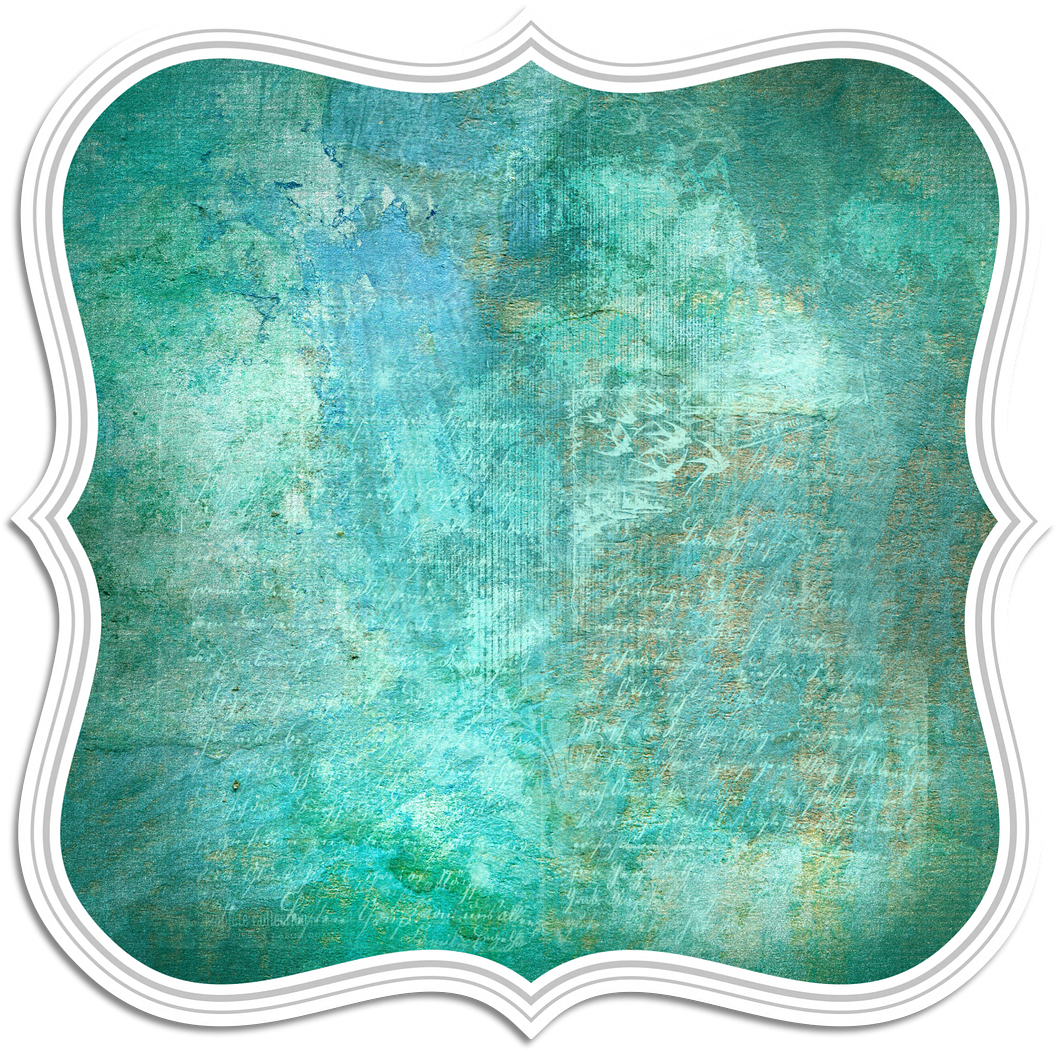 復古青綠紋理相框 壁紙 — 一個 distressed 青綠色和藍色紋理背景，由白色扇形邊框框住。