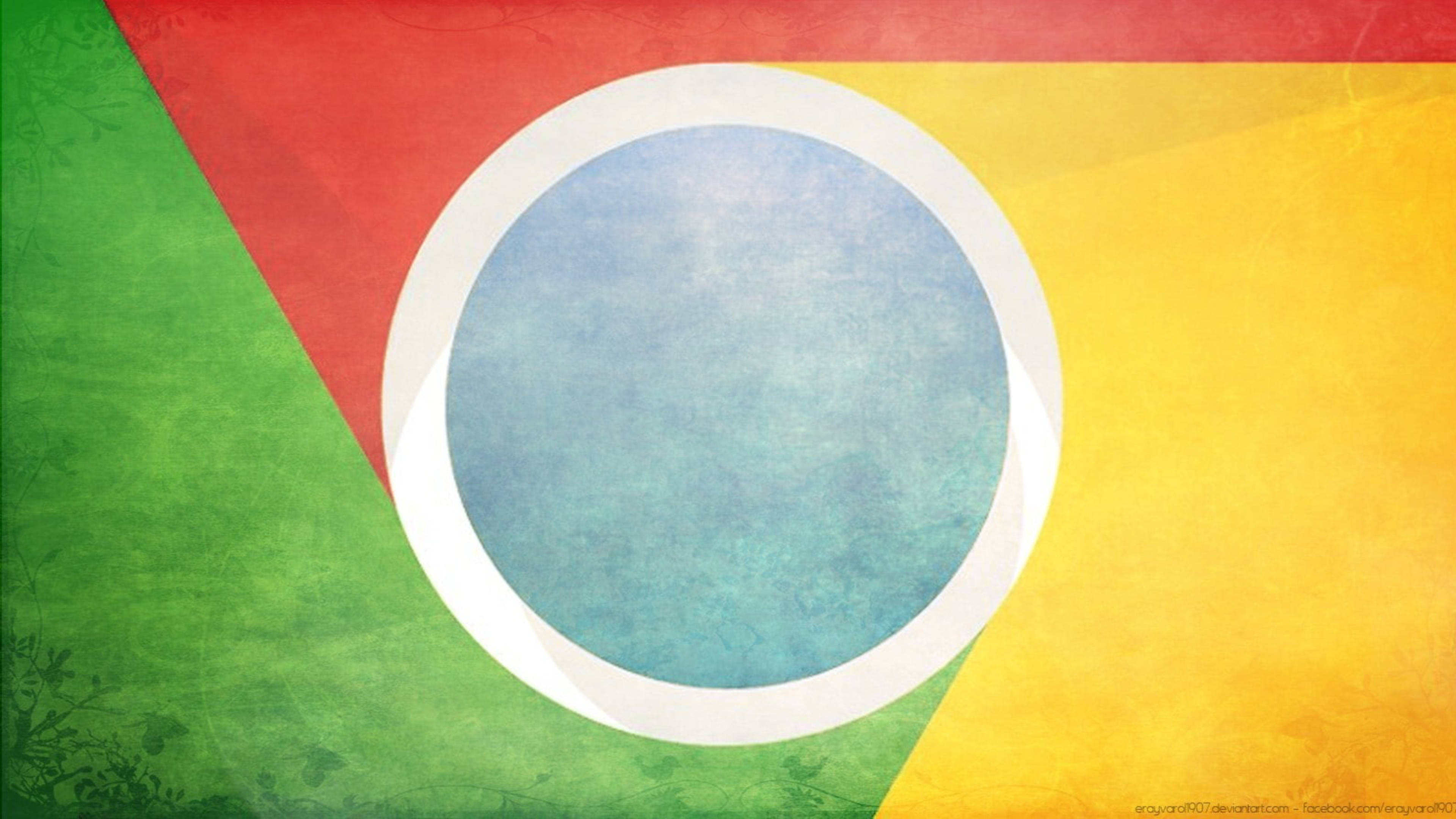 復古風格 Google Chrome 壁紙 — 一個風格化的Chrome標誌，帶有紋理的紅色、綠色和黃色部分，圍繞一個帶白色邊框的藍色圓圈。