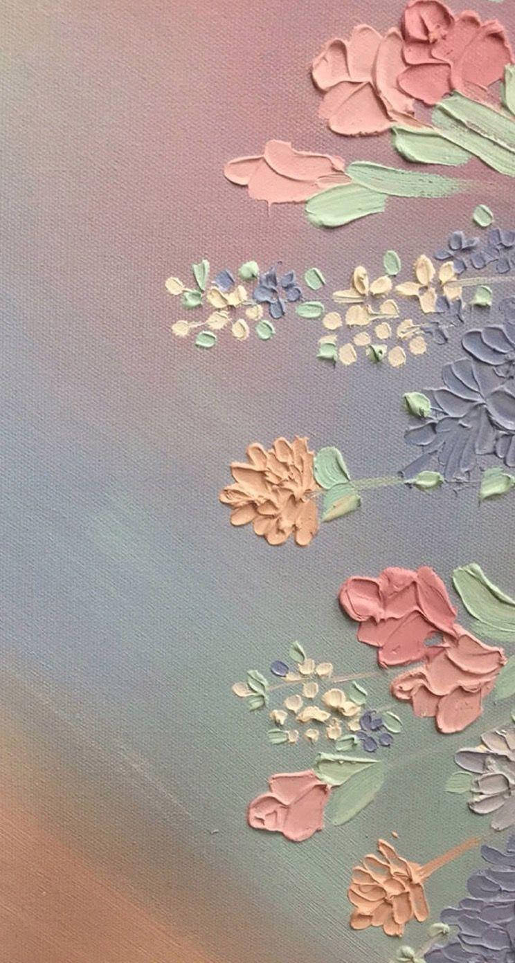 抽象花卉藝術作品，以柔和色調的厚塗質感筆觸呈現。