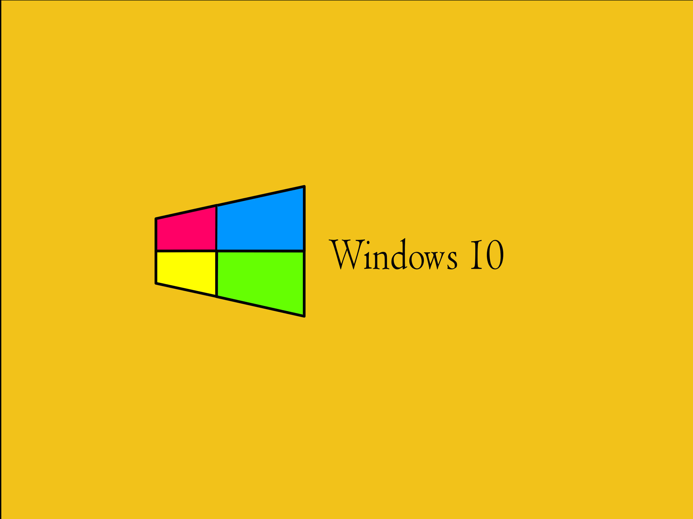 復古黃 Windows 10 高畫質 壁紙 — Windows 10 標誌，中央為彩色四格視窗圖示，置於純黃色背景上。