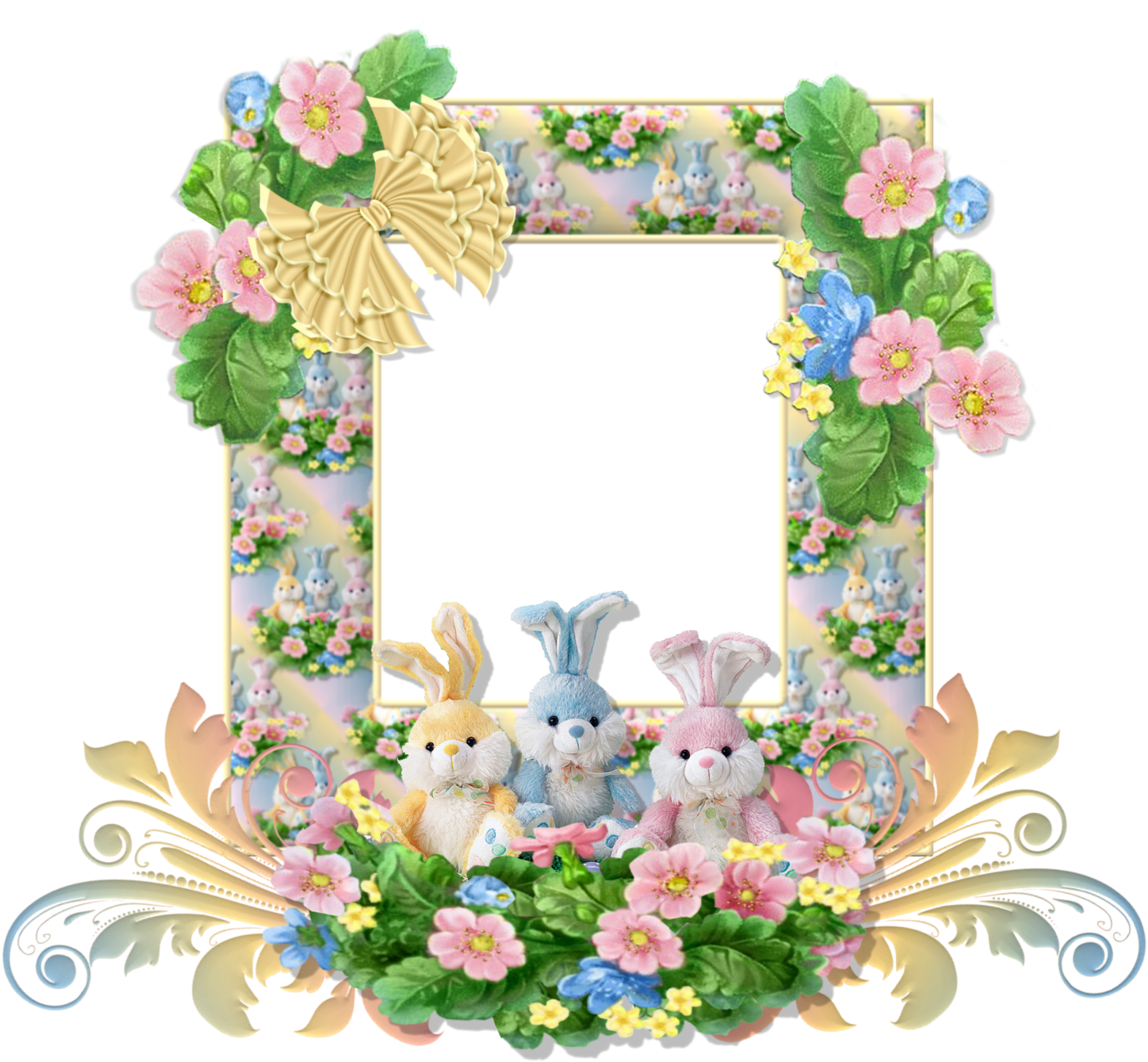 復活節兔子花卉相框 壁紙