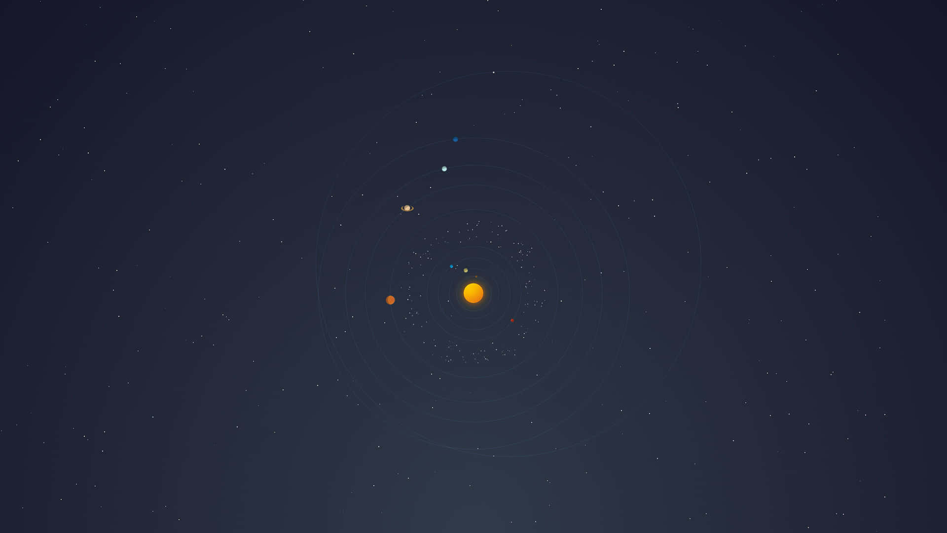 極簡風格的太陽系數位藝術，行星圍繞中央太陽運行，背景是繁星點點的夜空。