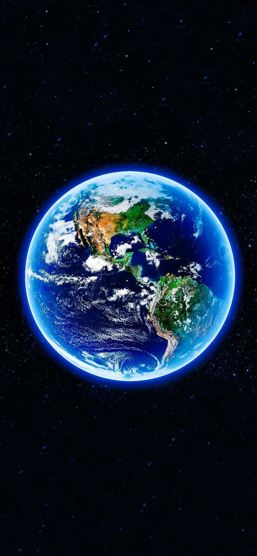 從太空看到的地球，藍色海洋、綠色陸地和白色雲層，背景是星空。