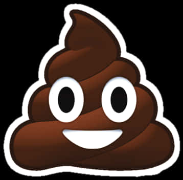 微笑便便表情符號貼紙 壁紙 — 一個快樂的啡色便便表情符號，有大眼睛和燦爛笑容，以白色輪廓勾勒在黑色背景上。