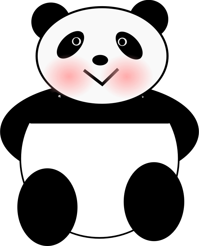 微笑卡通熊圖 壁紙 — 一隻極簡風格的白色卡通熊貓，帶有玫瑰色臉頰和簡單微笑，背景為黑色。