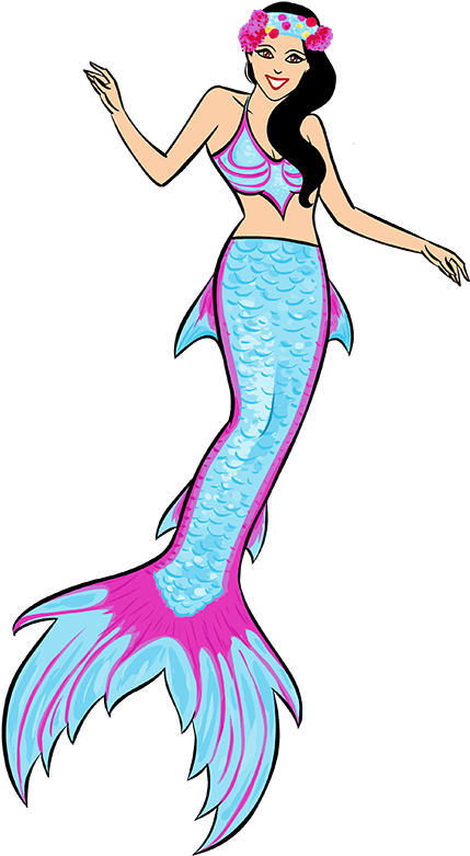 微笑卡通美人魚插圖 壁紙