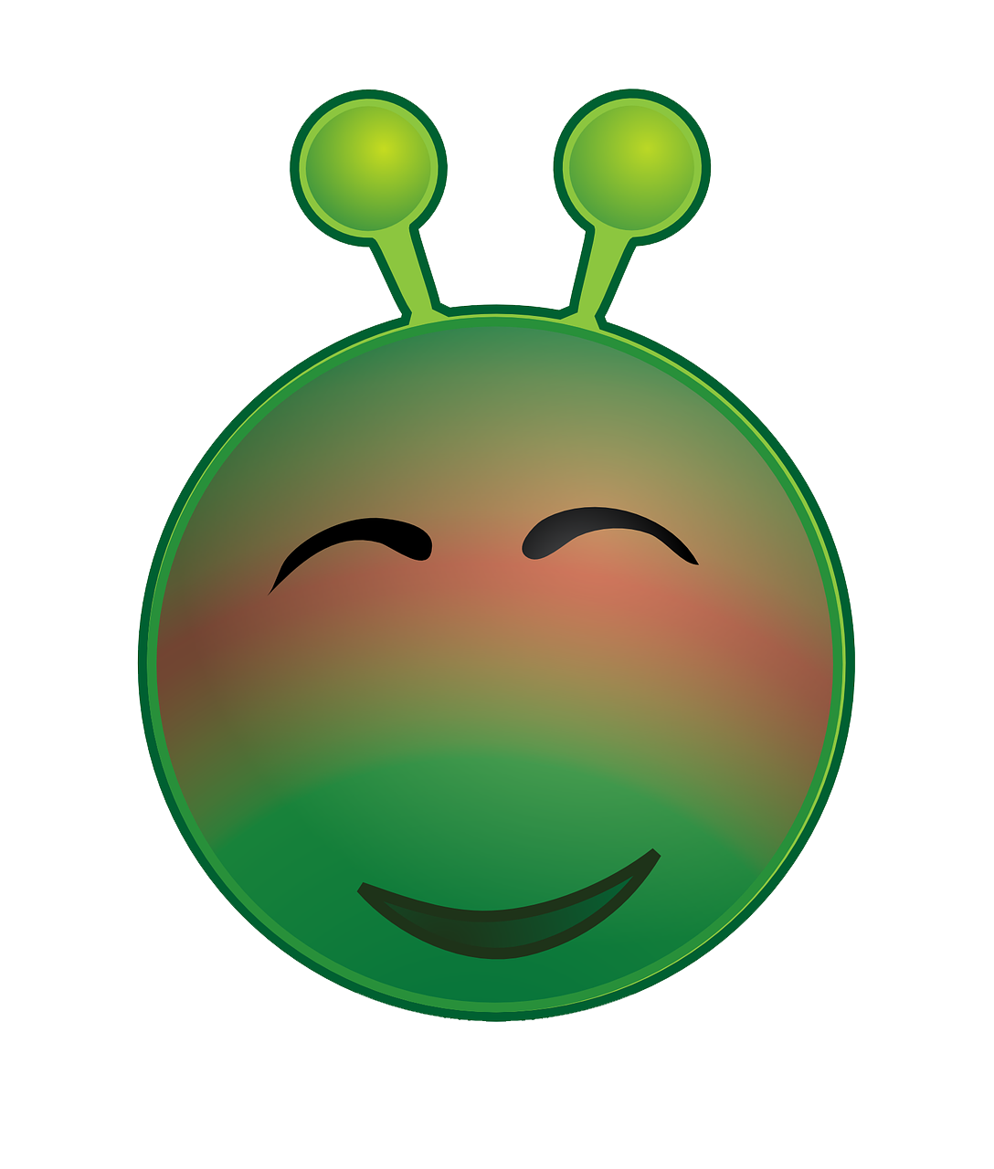 微笑外星人表情符號 壁紙 — 一個快樂的綠色外星人，有兩根天線和微笑的臉，背景為白色。