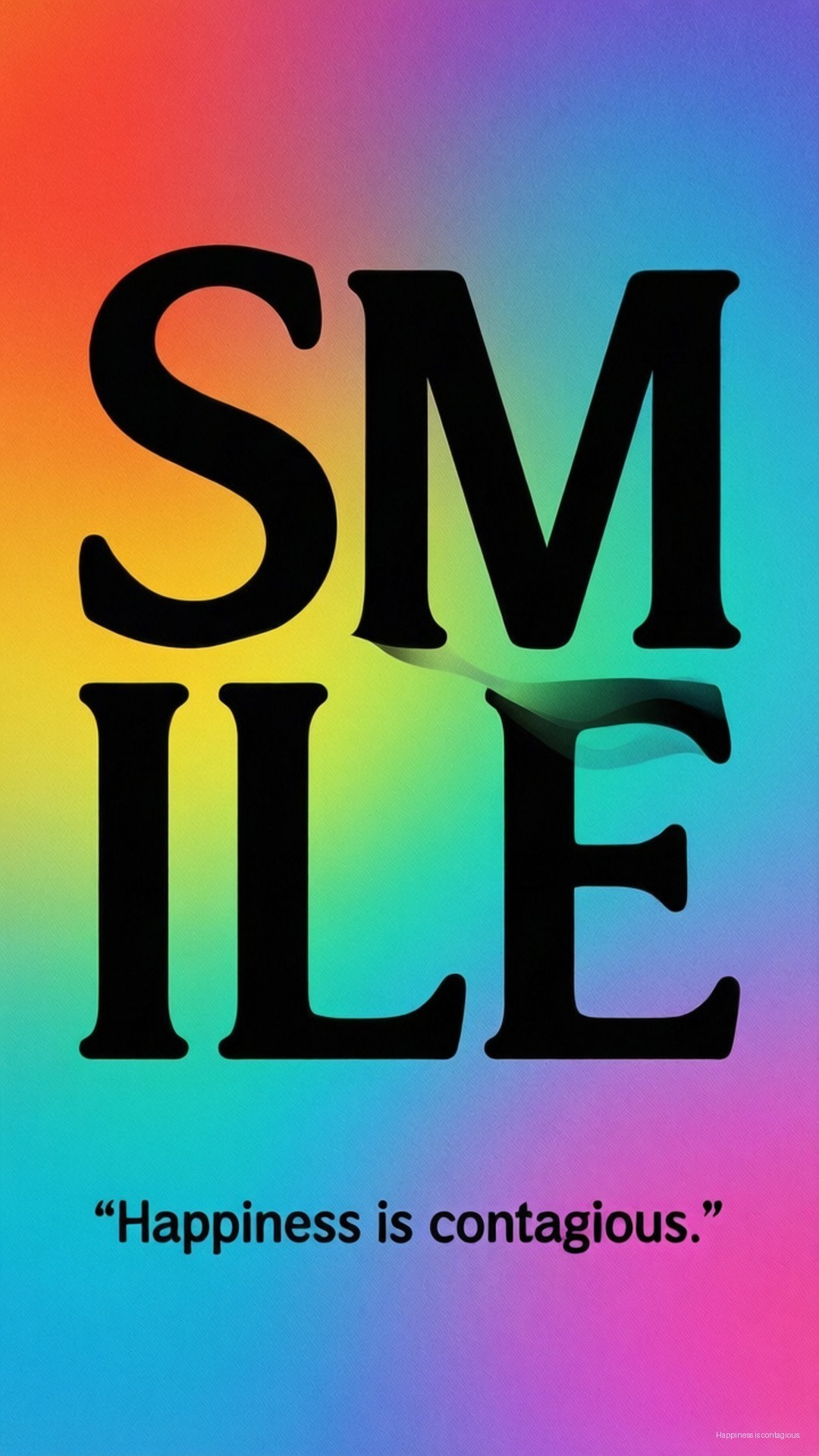 色彩繽紛的漸變背景，上有大粗體文字寫著SMILE，以及引言happiness is contagious