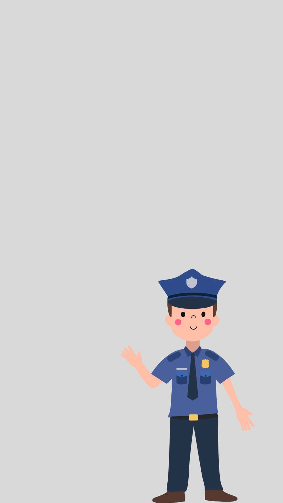一位身穿藍色制服、友善的卡通警察在揮手。