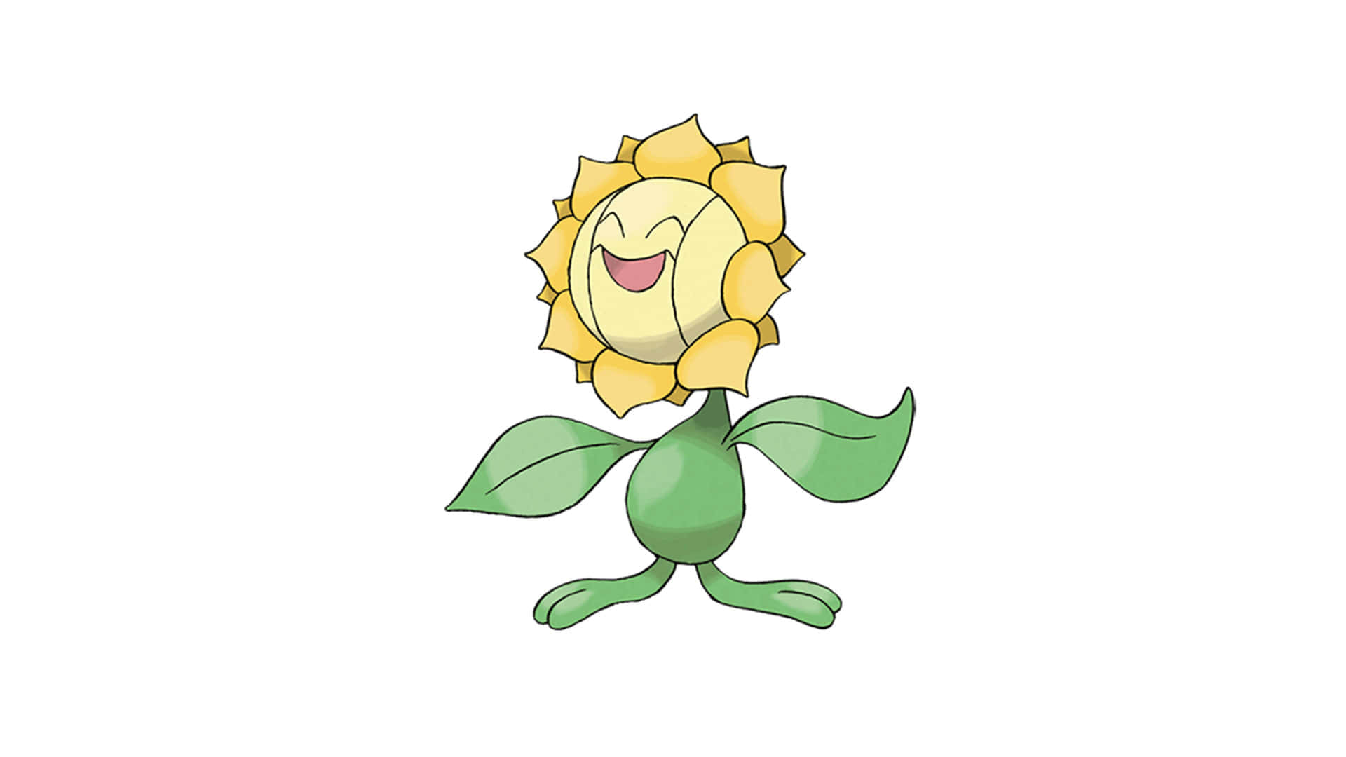 一個微笑嘅向日葵Pokémon，有綠色手腳同葉。