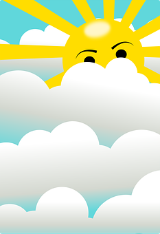 微笑的太陽從雲層後探出頭來