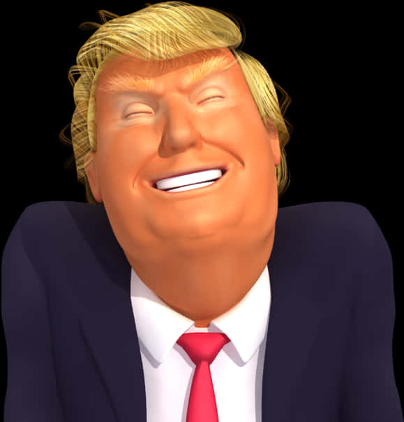 微笑西裝誇張卡通 壁紙 — 一個金髮紅領帶男子的3D渲染漫畫像在黑色背景上咧嘴大笑。