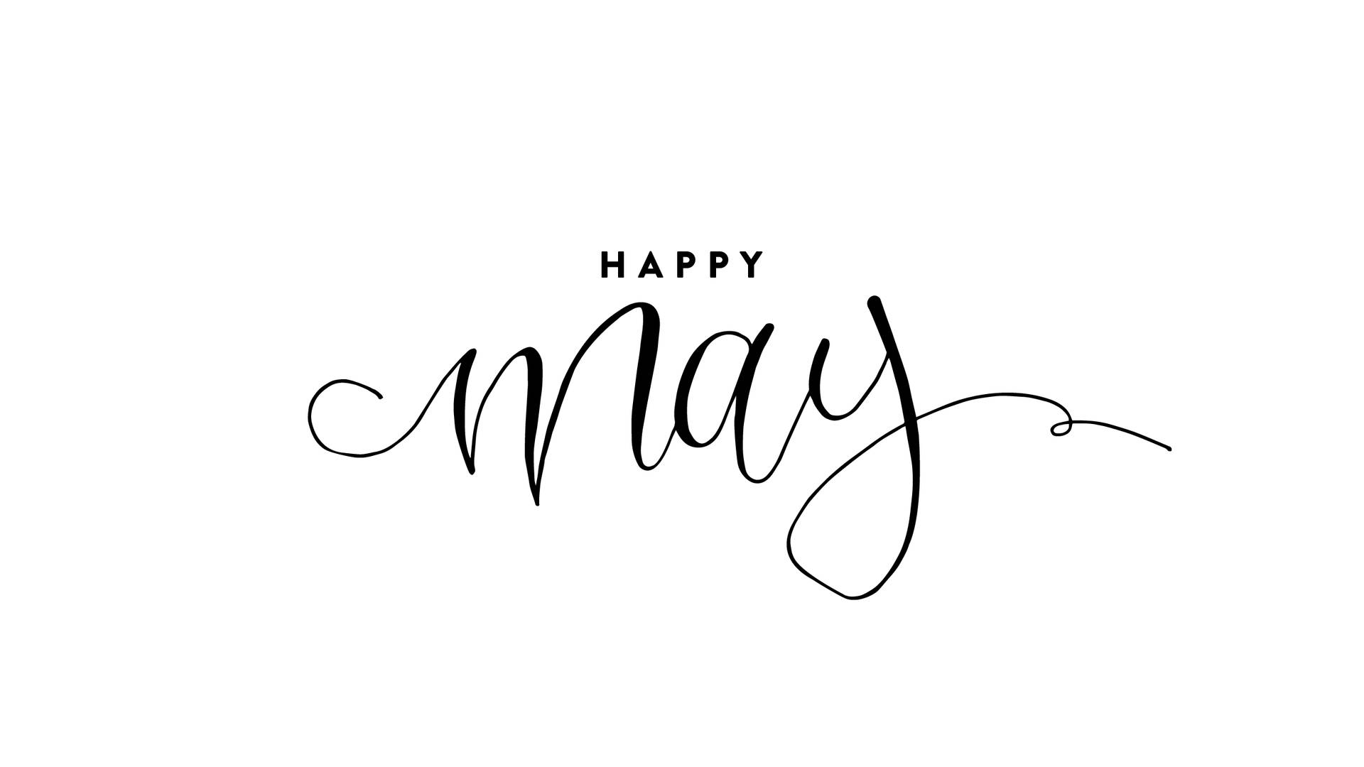 在白色背景上用優雅黑色草書寫的Happy May