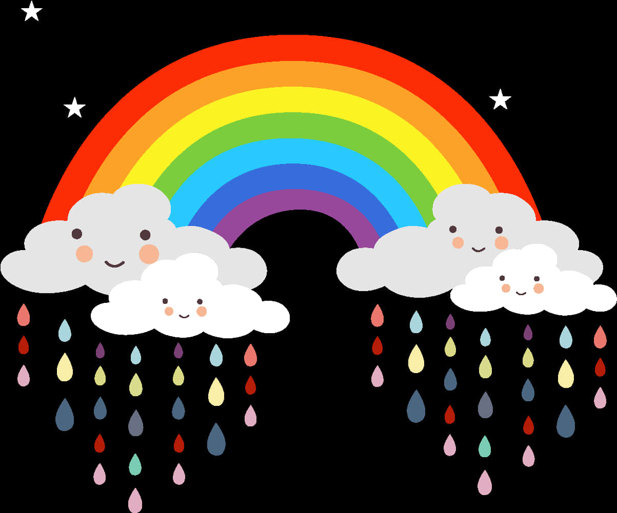 卡通彩虹雲雨滴元素 - 彩虹與微笑雲朵