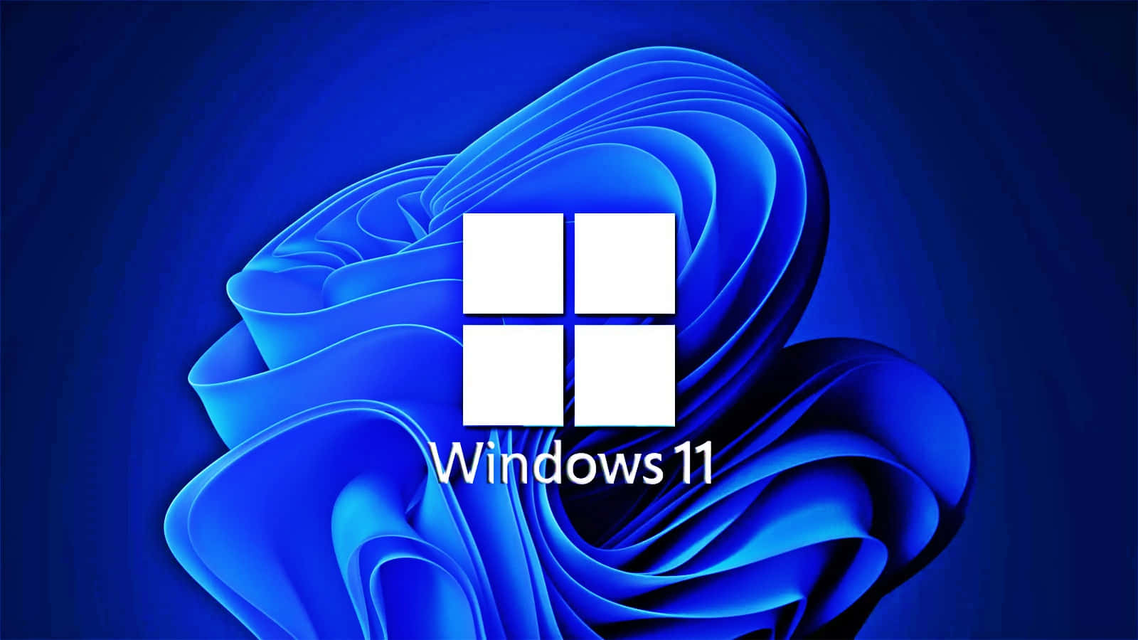 Windows 11 標誌在藍色抽象波浪背景上