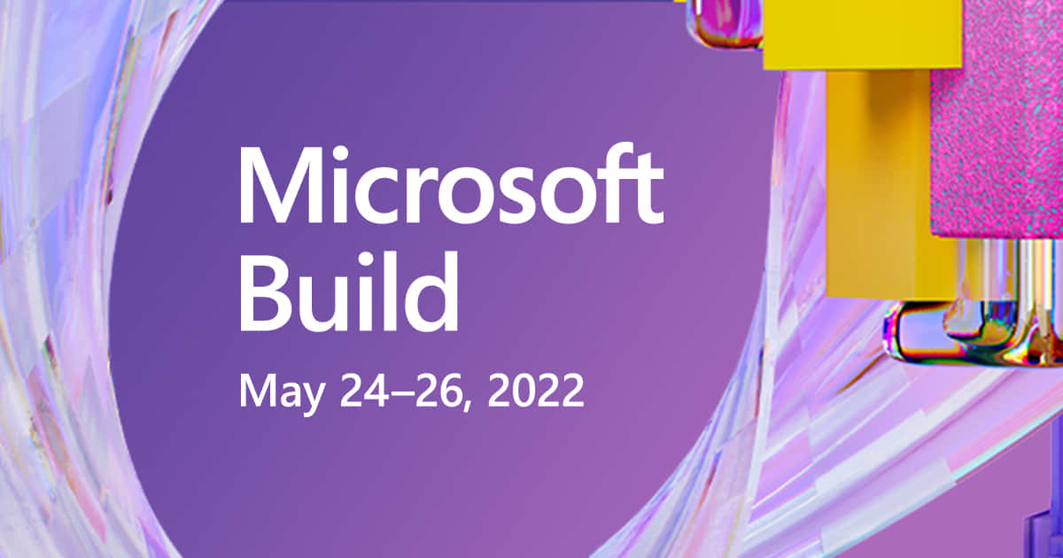 Microsoft Build 活動宣傳圖形，帶有抽象彩色形狀和紫色背景。