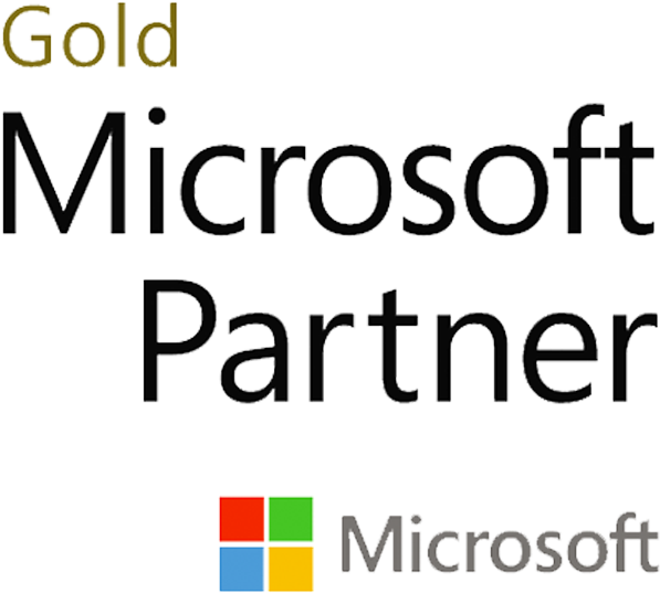微軟金牌合作夥伴標誌 壁紙 — 黑色背景，帶有「Gold Microsoft Partner」文字和紅色、綠色、藍色、黃色的Microsoft標誌。