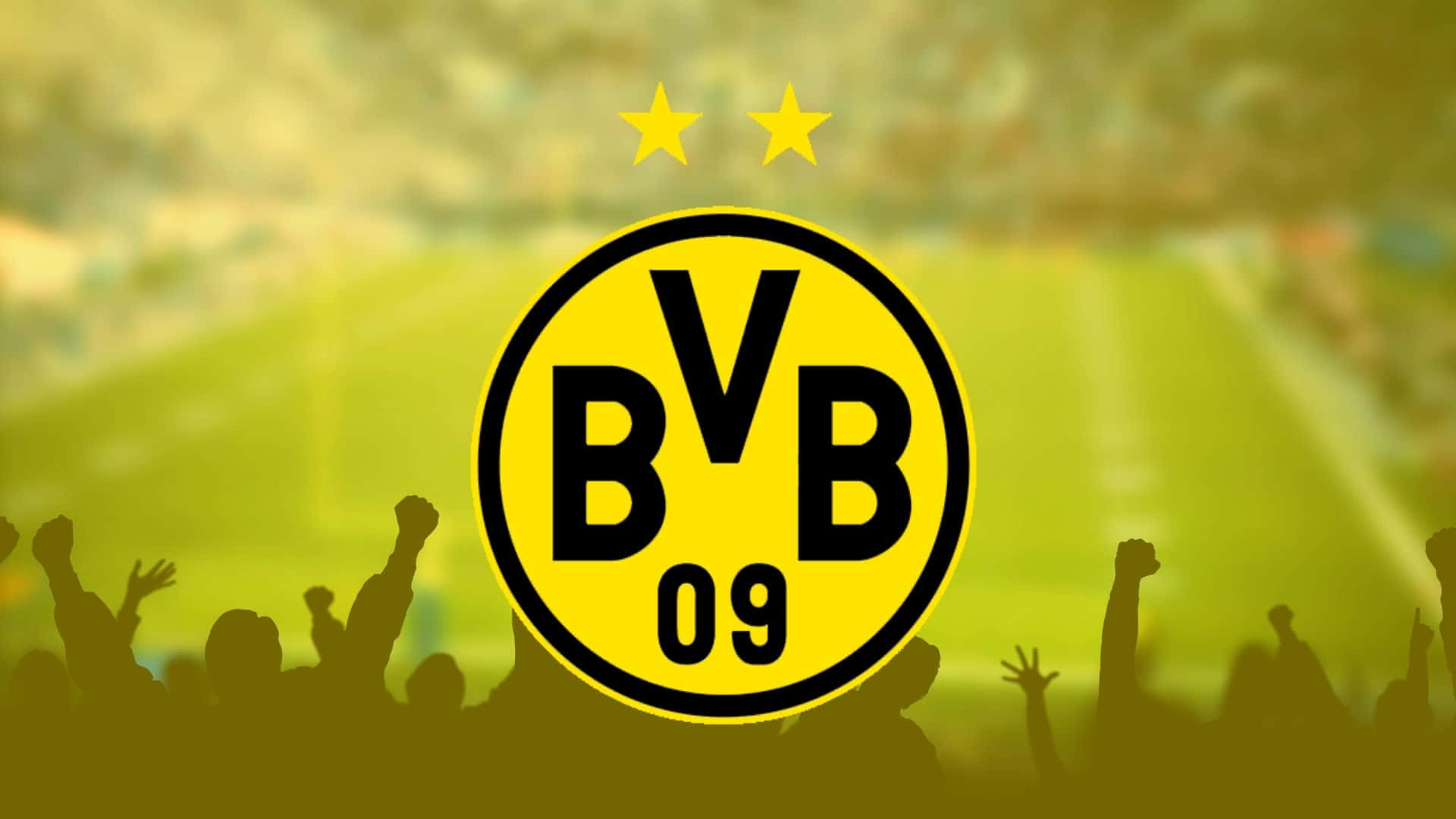 BVB 09 足球俱樂部標誌，體育場內有歡呼的球迷剪影。