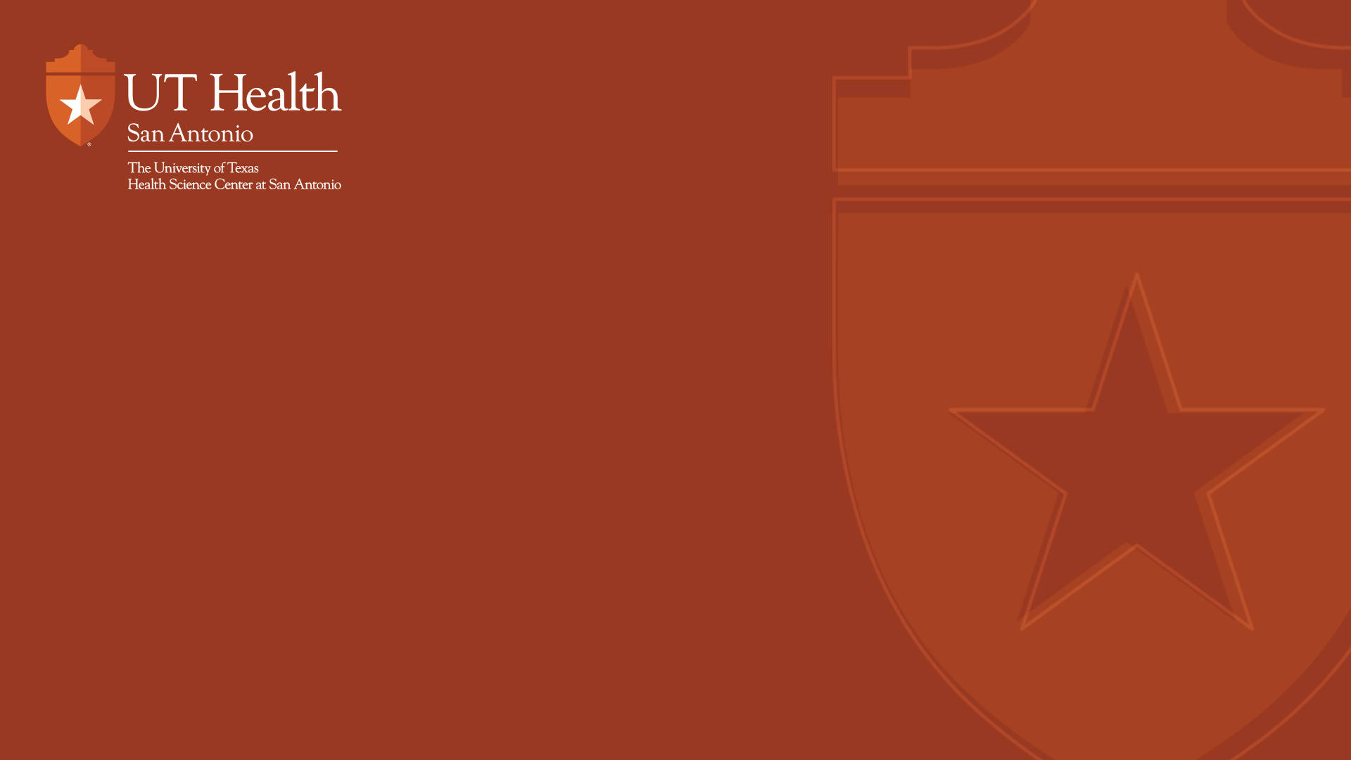 UT Health San Antonio機構標誌，紅色背景上帶有星形徽章