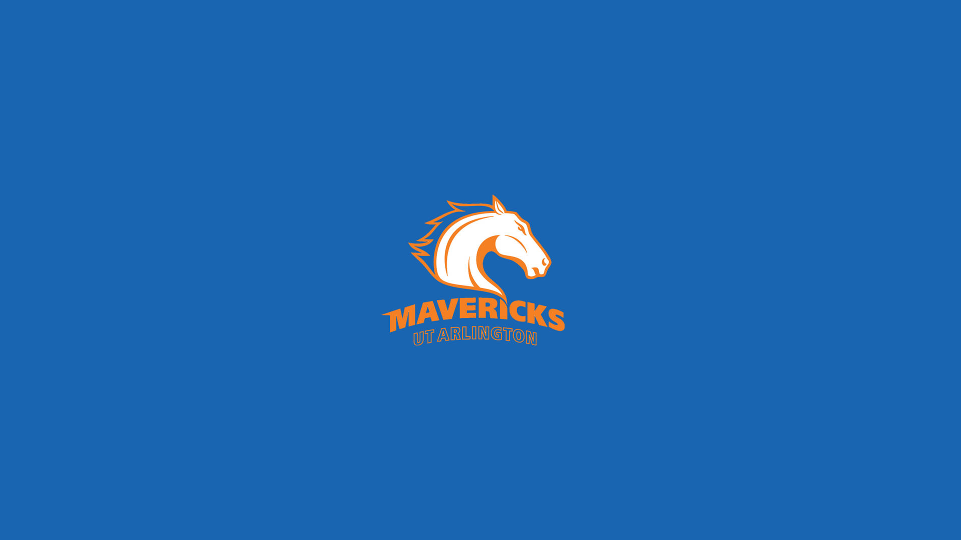UT Arlington Mavericks標誌，藍色背景上有一個橙色馬頭。