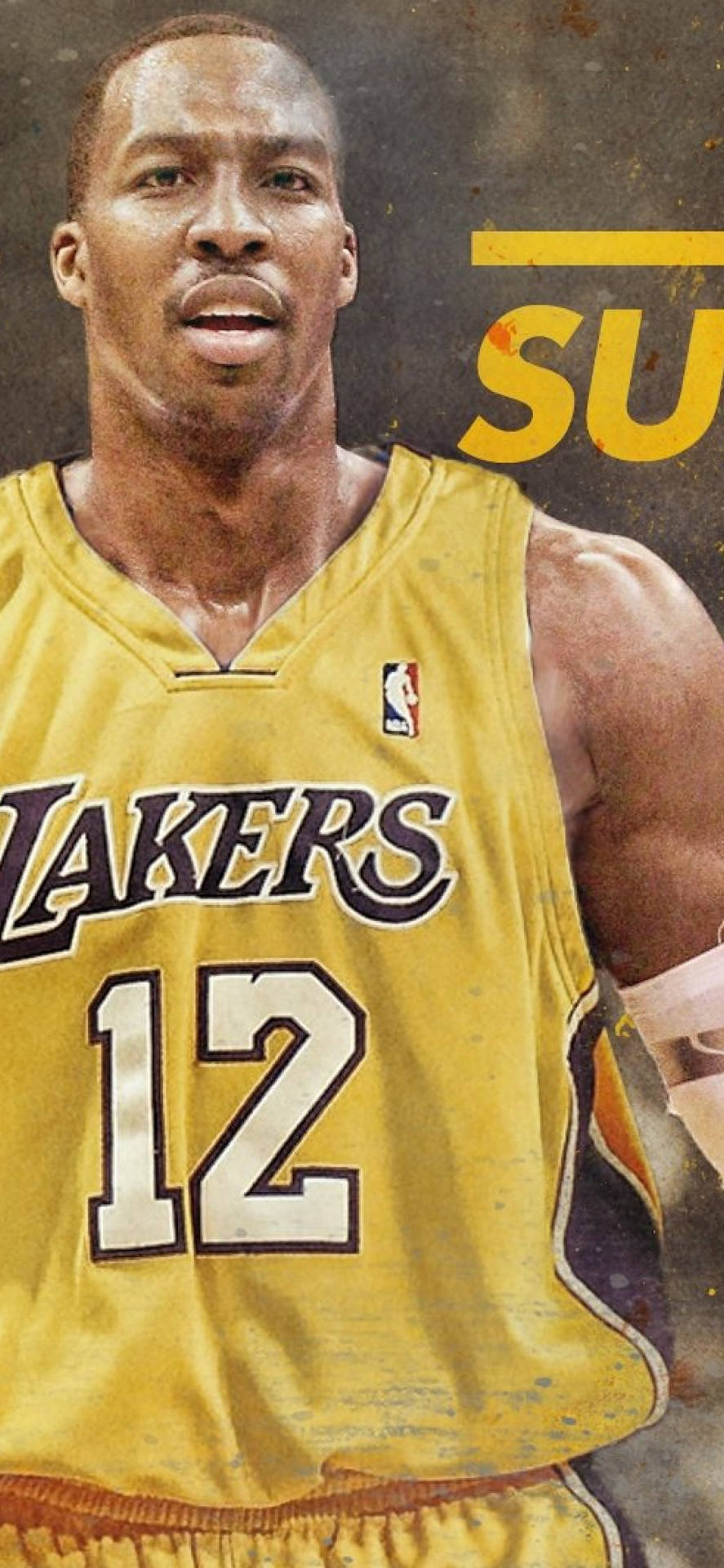 Dwight Howard身穿湖人隊12號球衣神情專注