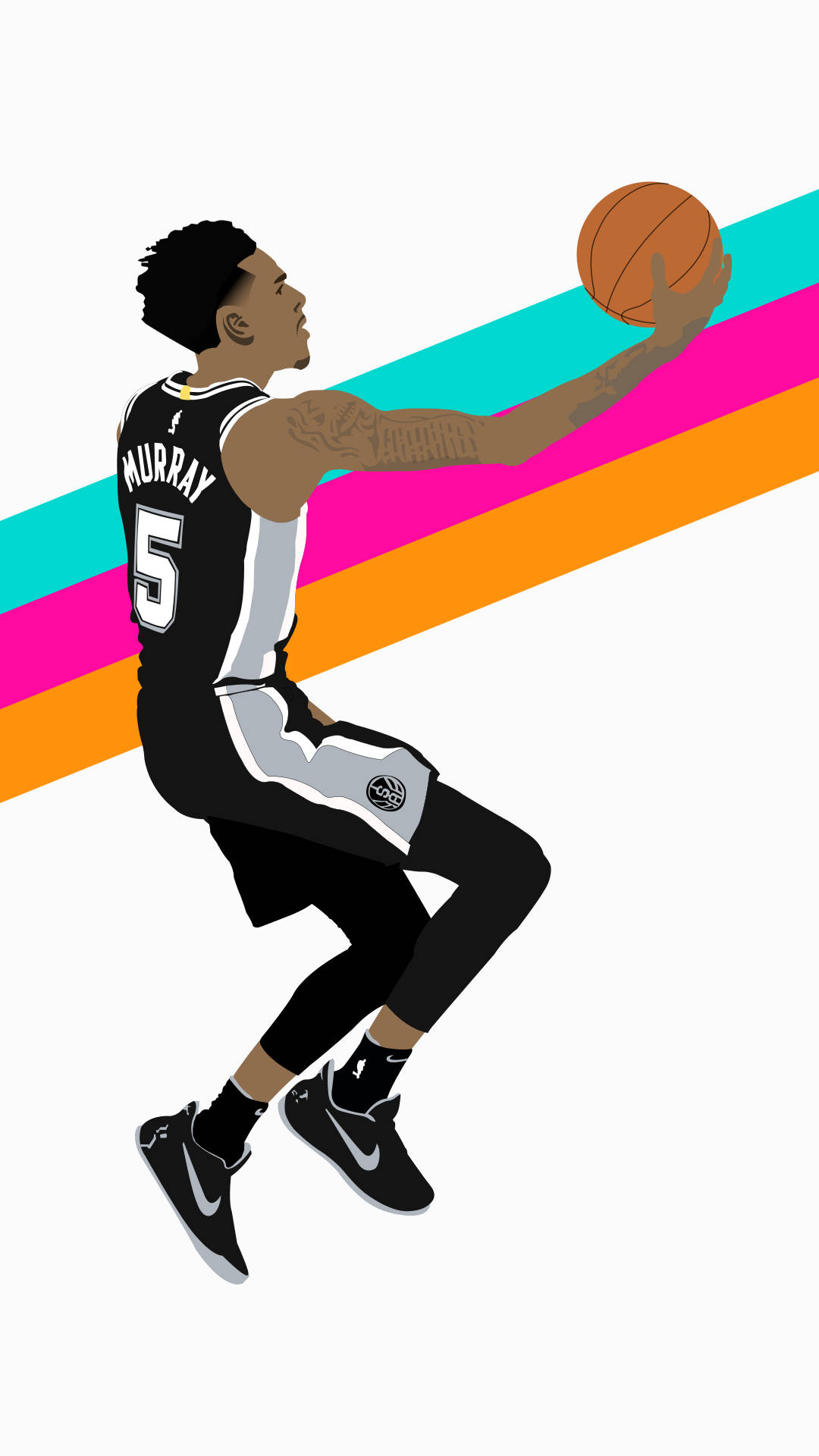 德約恩特·默里圖形藝術 壁紙 — 插圖中的籃球運動員 Jamal Murray 在半空中扣籃，背景是充滿活力的對角線條紋。
