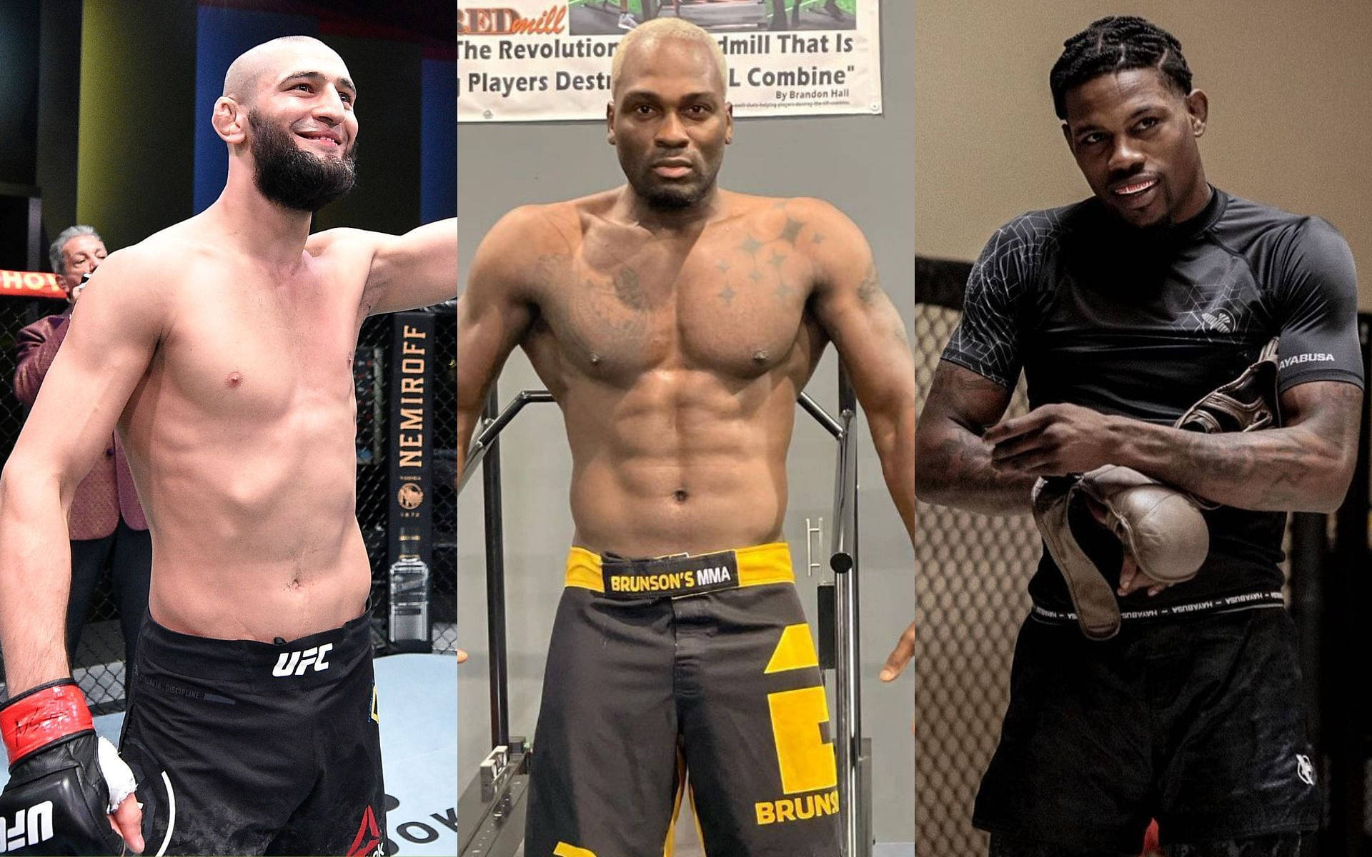 三名穿著健身服的男性MMA拳手為拍照擺姿勢。