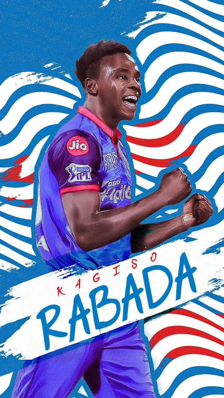 板球運動員Kagiso Rabada身穿紫色球衣握拳慶祝。