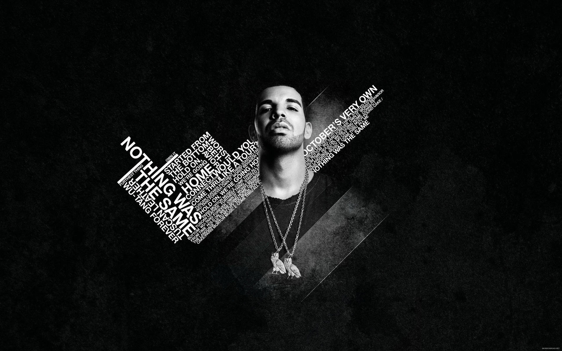 Drake 的肖像，文字藝術在他的頭部周圍形成鑽石形狀。