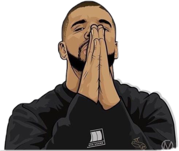 德雷克手勢插畫 壁紙 — 一個風格化的Drake插圖，雙手合十祈禱，背景為黑色。