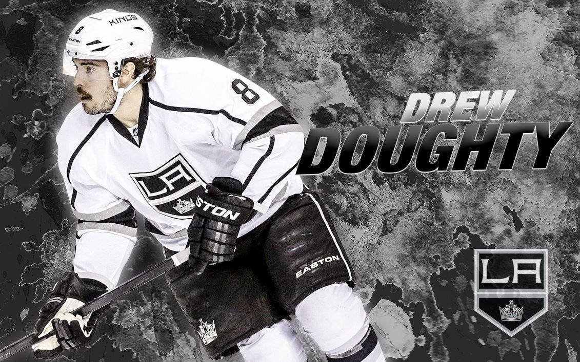 冰球運動員Drew Doughty身穿LA Kings球衣的動作姿勢。
