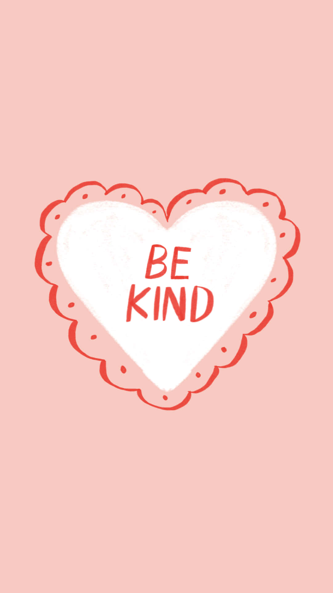 粉紅色背景上有一個白色心形，上面用紅色字母寫著 be kind。