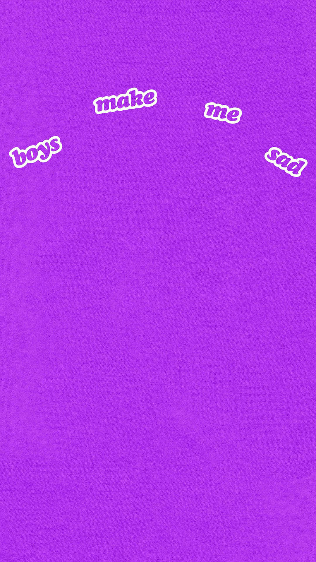 紫色紋理壁紙，帶有白色輪廓文字，上面寫著 boys make me sad。