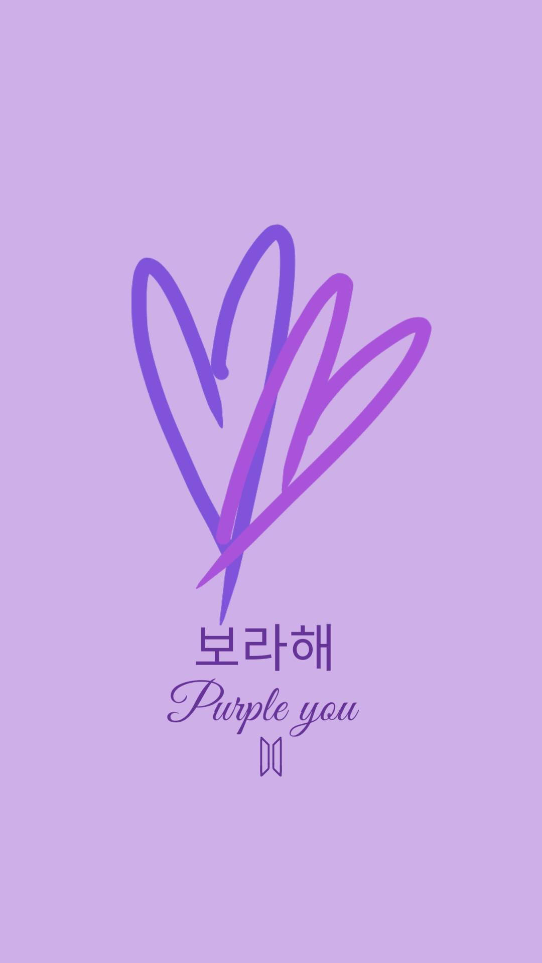 帶有韓文文字和 'Purple you' 的紫色心形標誌，適用於 BTS。