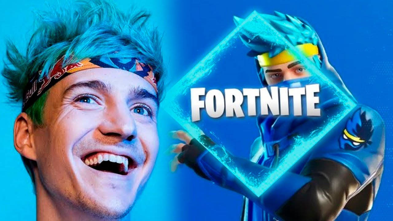 一個快樂的藍髮玩家站在發光鑽石中的Fortnite角色旁邊。