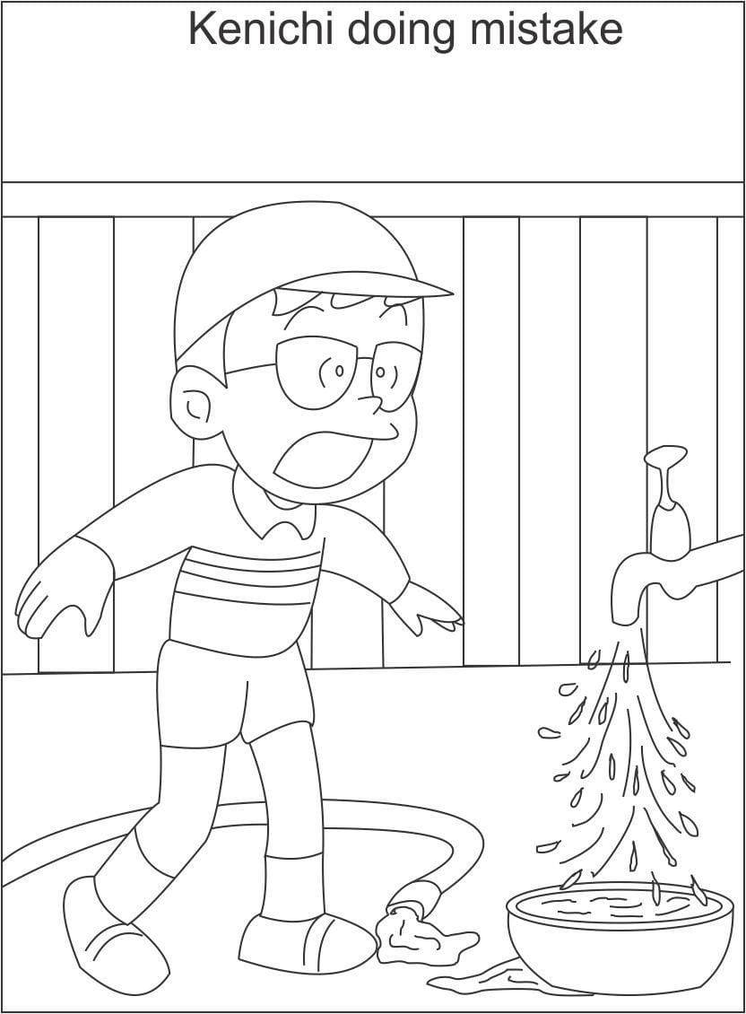 戴帽子和眼鏡的男孩因水龍頭水濺入碗中而震驚。