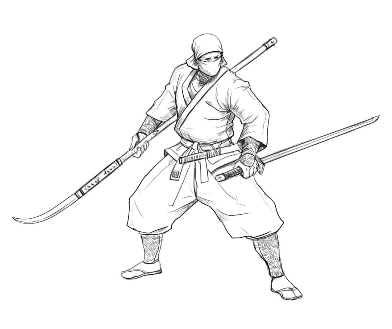 忍者戰士手持武士刀和薙刀的戰鬥姿勢。