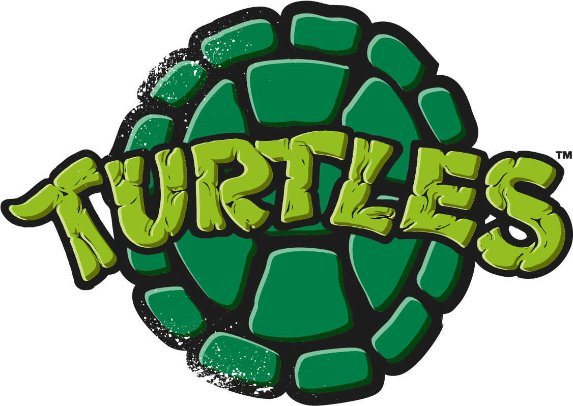 忍者神龜標誌 壁紙 — 黑色背景上帶有風格化龜殼圖案的鮮綠色 'TURTLES' 標誌。