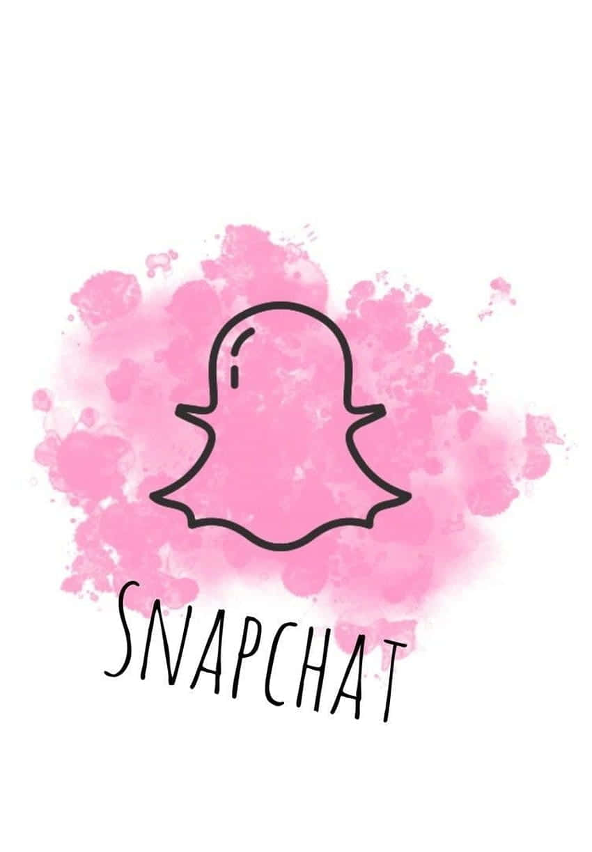 Snapchat鬼魂標誌配粉紅色水彩背景和文字