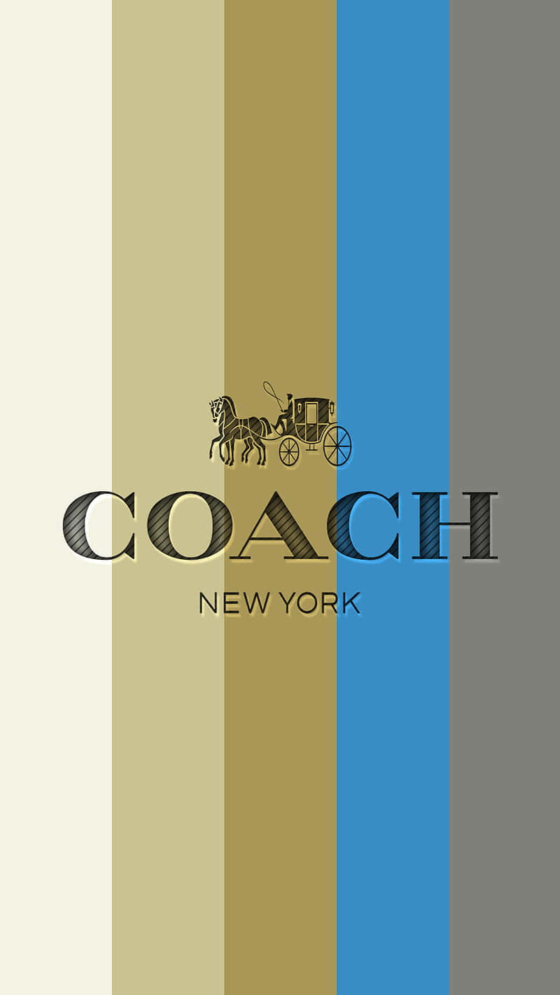 Coach New York 標誌，帶有馬和馬車，位於垂直彩色條紋上。