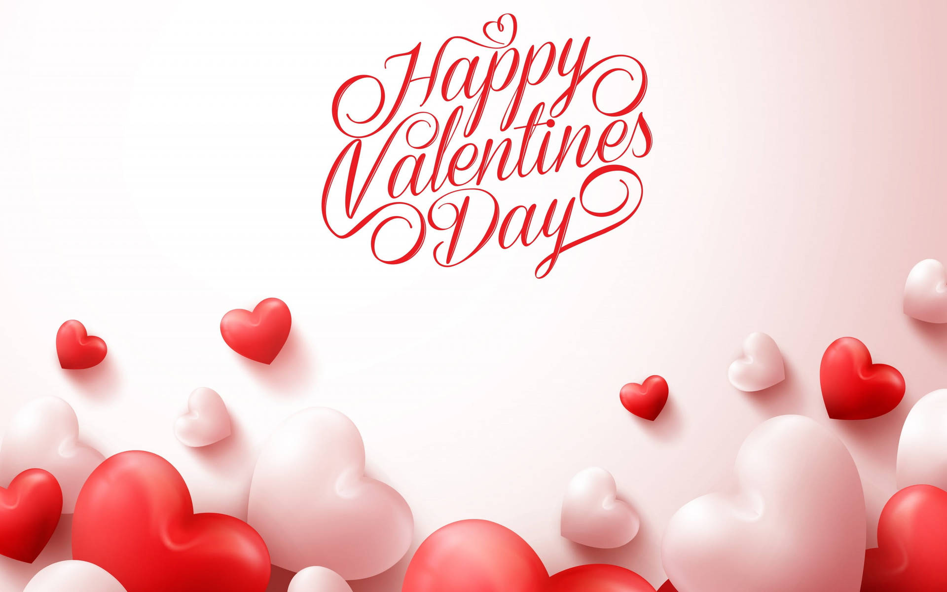 被飄浮的紅色和白色心形包圍的Happy Valentine's Day文字。