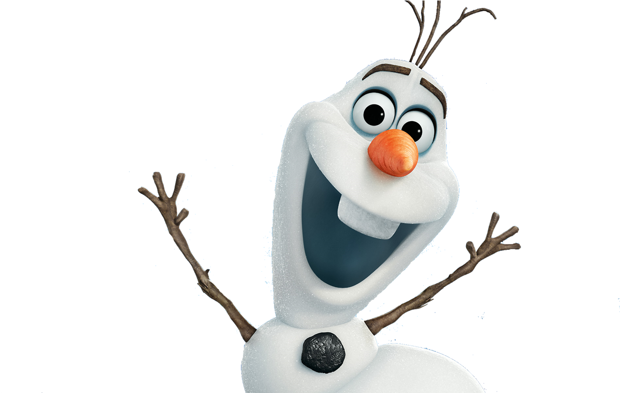 快樂的冰雪奇緣雪人奧拉夫 壁紙 — 一個快樂的雪人，有樹枝手臂、胡蘿蔔鼻子和煤炭鈕扣，在黑色背景前睜大眼睛閃耀。