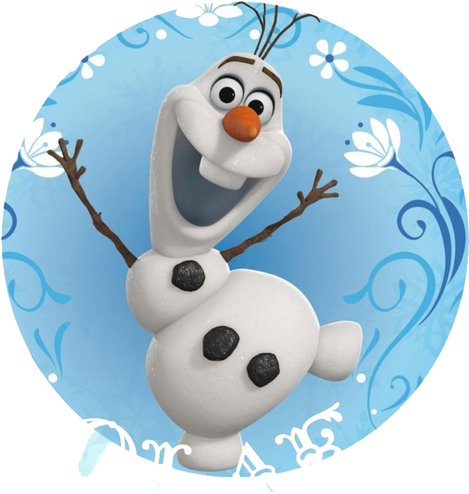 快樂的奧拉夫《冰雪奇緣》角色 壁紙 — 一個快樂的雪人，有樹枝手臂和胡蘿蔔鼻子，在藍色花卉圖案背景上燦爛地微笑。