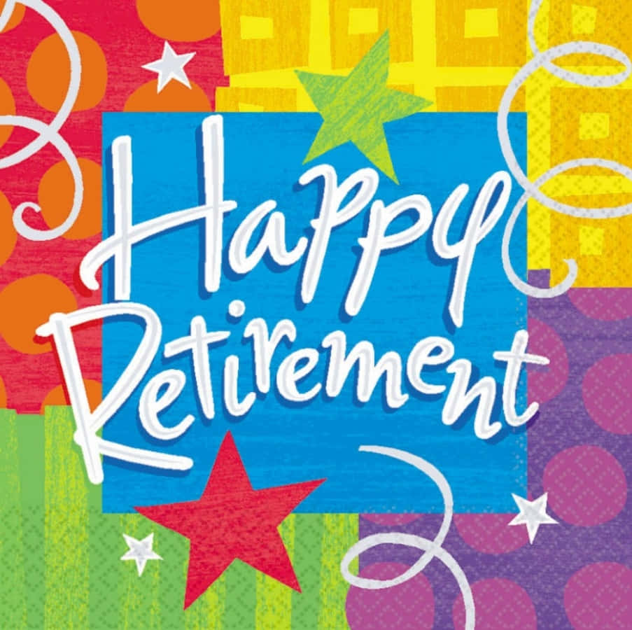 Happy Retirement 賀卡，帶有色彩繽紛的星星和幾何圖案。