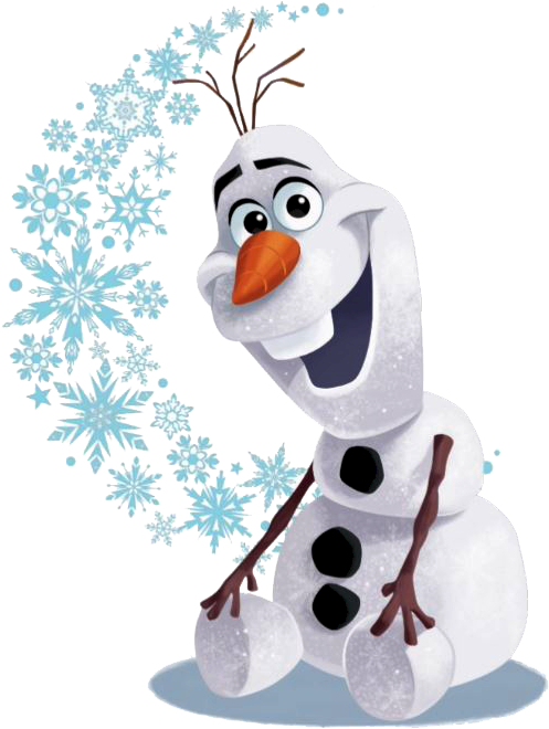 快樂雪寶《冰雪奇緣》 壁紙 — 一個快樂的雪人，有樹枝手臂和胡蘿蔔鼻子，笑著，藍色雪花在他周圍旋轉。